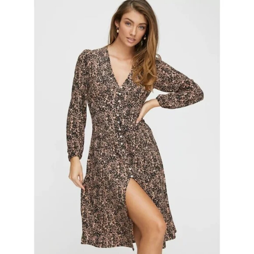 Aritzia Wilfred Gallery Dress in Almond Black Leopard Print Size Small